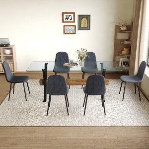 7-Piece Dining Set with Glass Table and 6 Armless Chairs - 1 of 4
