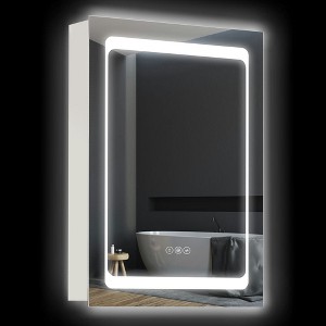 Resenkos Mirror Cabinet,LED Lighted Medicine Cabinet with Mirror, Wall-Mounted Plug-In Bathroom Organizer with 3 Storage Shelves Silver - 1 of 4