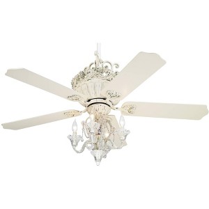 52" Casa Vieja Vintage Chic Ceiling Fan with Light LED Dimmable Crystal Chandelier Rubbed White Living Room Kitchen Bedroom - 1 of 4
