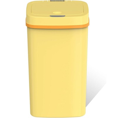 SEVOBAL Indoor Trash Cans 4 Gallon Plastic Trash Can with Lid Touchless Garbage Can Fits Any Kitchen, Bathroom, Office, Yellow, 10.3"*7.8"*18.2"