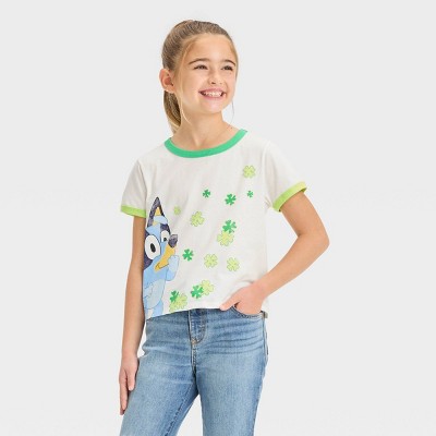 Girls' Disney Bluey Ringer Short Sleeve Graphic T-Shirt - Green XL