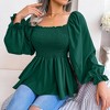 MISSKY Women's Casual Square Neck Shirred Lantern Long Sleeve Frill Trim Flared Hem Blouse Shirt Top - 3 of 4
