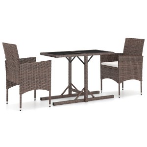 vidaXL Garden Dining Set 3 Piece Outdoor Patio Dinner Seating - Brown - 1 of 4