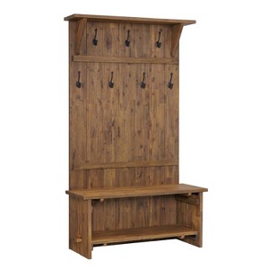 70" Bethel Acacia Wood Hall Tree Natural - Alaterre Furniture: Mudroom Organizer with 7 Hooks - 1 of 4