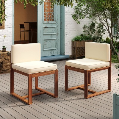 Coolbibila Modern Outdoor Fabric Upholstered Dining Chairs Set of 2,Outdoor Patio Solid Acacia Wood Dining Room Chair,Kitchen Chair