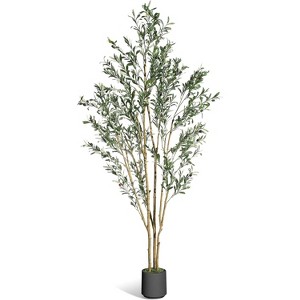 4/5/6/7FT Artificial Olive Tree, Faux Silk Plant with Natural Wood Trunk, Lifelike Fruits, Imitation Ceramic Planter & Green Moss for Home Office - 1 of 4