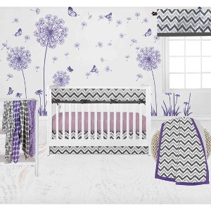Bacati - Ikat Dots Leopard  Purple Grey Girls 10 pc Crib Set with Long Rail Guard Cover & 4 Muslin Swaddling Blankets - 1 of 4