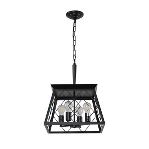 KWPZQEB Farmhouse Chandelier, Metal 4-Light Pendant, Cage Rustic Geometric Pendant Light with Adjustable Height for Entryway, Kitchen Island, Hallway - 1 of 4