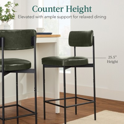 Moss Green Faux Leather Armless Counter Height Bar Stools Set of 2