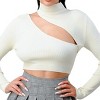 Slickblue Women's Rib Cutout Crop Sweater, Mock Neck Top, Long Sleeve Fitted Style, Nude/Hunter/Ivory, Size S-L - 3 of 4