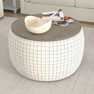 CAVINAS Square Faux Leather Storage Ottoman Bench with 2 Flip over Serving Trays,Modern Storage Ottoman,Storage Benches for Living Room,Bedroom - 1 of 4