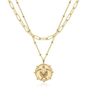 Layered Heart Necklace, Handmade 18K Gold Plated Dainty Choker With Arrow Bar Pendant for Women - 1 of 4