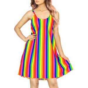 LA LEELA Women's Vacay Summer Beachwear Honeymoon Lounge Flag Rainbow Stripe Beach Dress Slip Chemise - 1 of 4