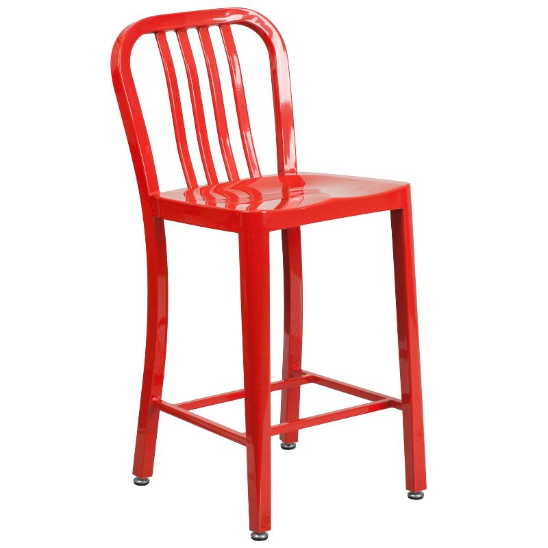Flash Furniture Commercial Grade 24" High Metal Indoor-Outdoor Counter Height Stool with Vertical Slat Back, 1 of 11
