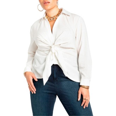 ELOQUII Women's Plus Size Tie Front Collared Blouse