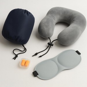 Memory Foam U-Shaped Travel Pillow Set – With Eye Mask, Ear Plugs, Removable Cover & Travel Bag - 1 of 3