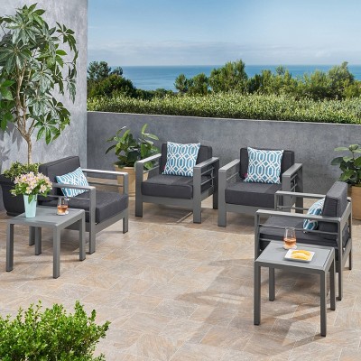 6pc Cape Coral Aluminum Patio Club Chair and Tables Set Gray - Christopher Knight Home