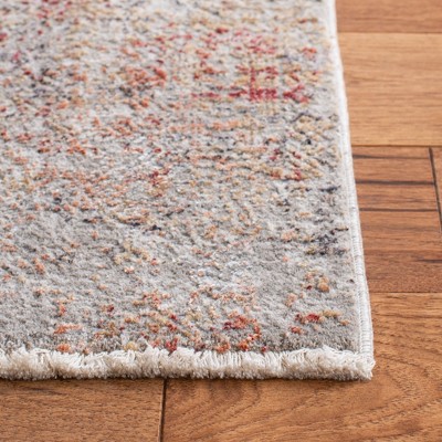 Gray and Red Hand-Knotted Wool and Viscose Area Rug