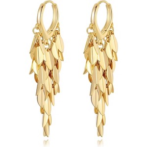 18K Gold Plated Leaf Hoop Earrings for Women, Long Tassel Dangle Drop Earrings - 1 of 4