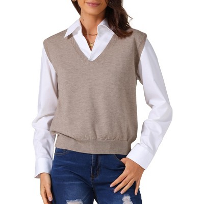 INSPIRE CHIC Women's V-Neck Sleeveless Uniform Classic Knitted Pullover Sweater Vest
