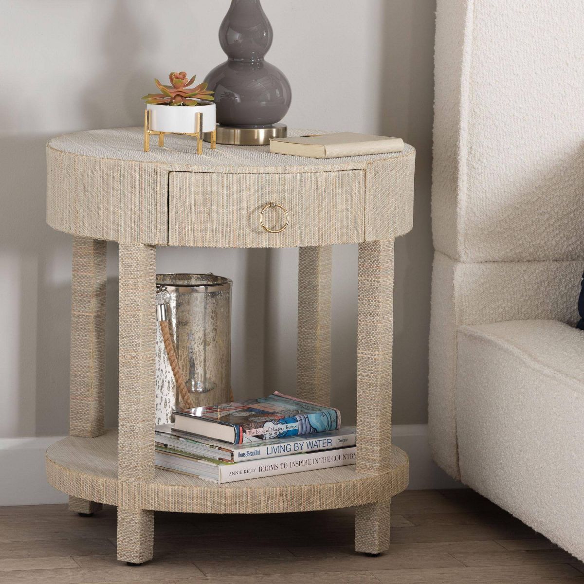 bali & pari Sadia Woven Grasscloth 1 Drawer Nightstand Natural/Gold - thumbnail 3