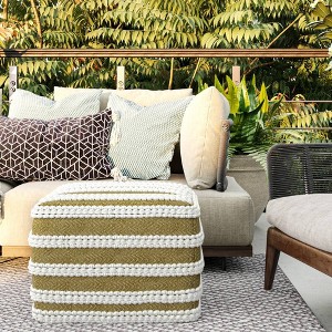 Jericho Square Woven PET Polyester Pouf Natural/White - WyndenHall: Indoor/Outdoor, Footstool, No Assembly Required - 1 of 4