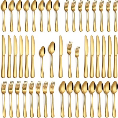 60-Piece Gold Silverware Set - 12-Person Stainless Steel Flatware Set with Mirror Polish, Dishwasher Safe Cutlery Set