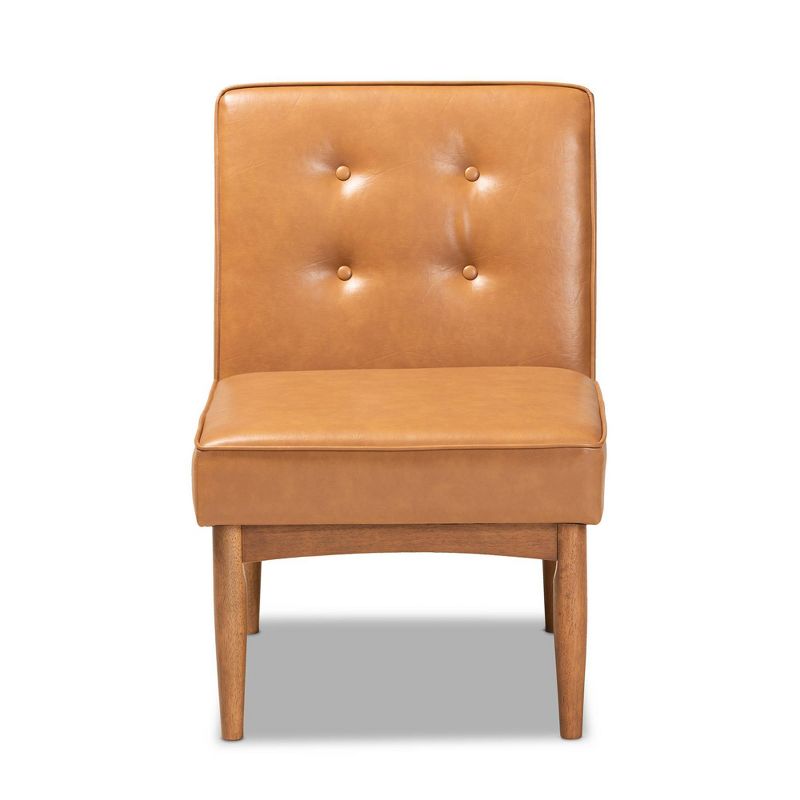 Arvid Mid-Century Faux Leather Upholstered Wood Dining Chair Walnut/Brown - Baxton Studio: Tan, Button Tufted, Tapered Legs, 3 of 10