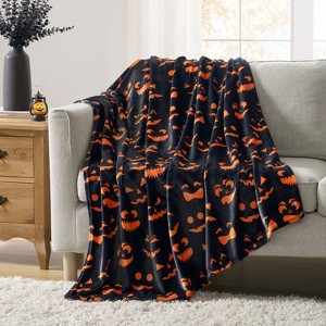 Kate Aurora Halloween Pumpkin Faces Oversized Ultra Soft & Plush Accent Throw Blanket - 50 in. W x 70 in. L - 1 of 3