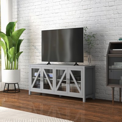 Bella Depot Entertainment Center TV Cabinet Stand for TVs up to 58" with Adjustable Shelves, 4 Glass Doors