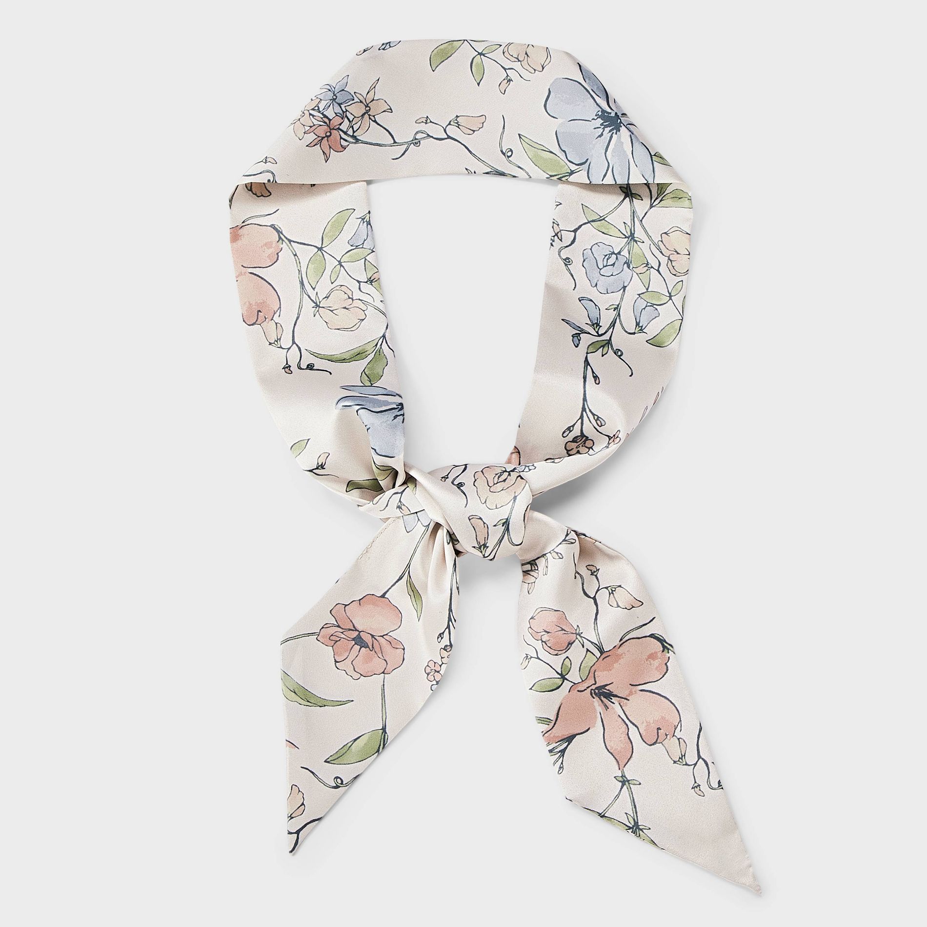 Floral Printed Skinny Scarf - A New Day™ Beige