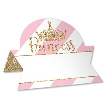 Big Dot of Happiness Little Princess Crown - Pink & Gold Princess Baby Shower or Birthday Party Tent Table Setting Name Place Cards - 24 Ct