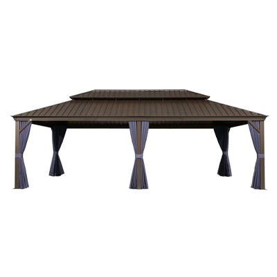 PURPLE LEAF Hardtop Gazebo Canopy with Netting and Curtains for Outdoor Deck Backyard Heavy Duty Metal Patio Permanent Pavilion