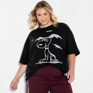 Adult Peanuts Snoopy Bat Boyfriends Short Sleeve Graphic T-Shirt - Black - 1 of 4