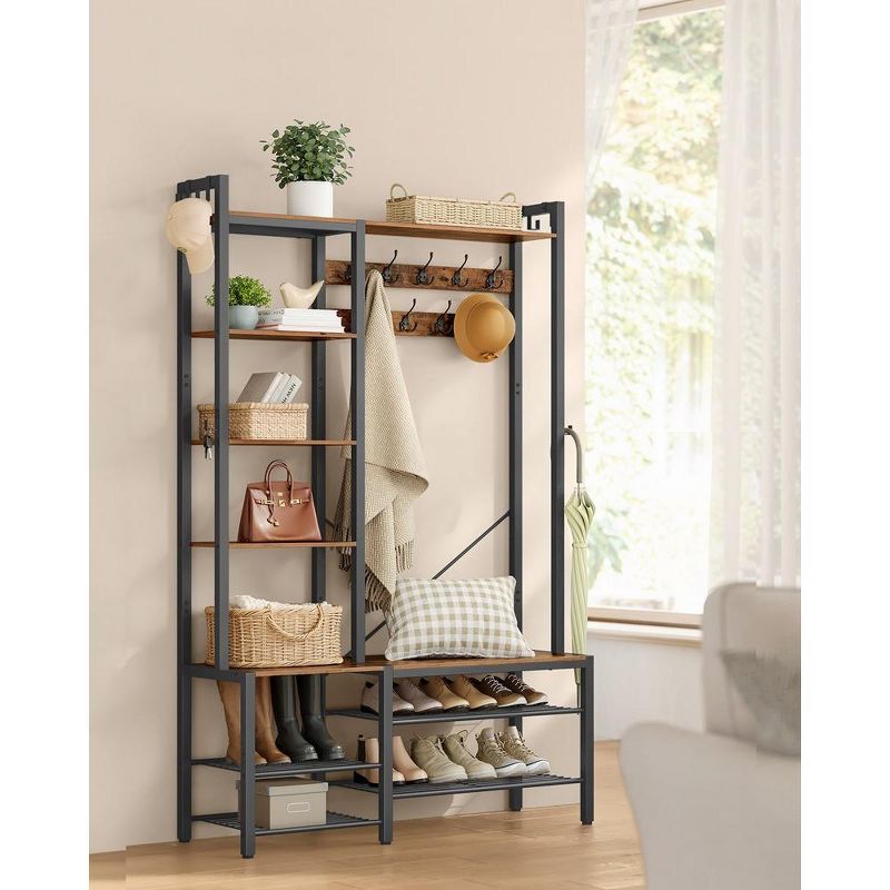 VASAGLE Hall Tree with Bench and Shoe Storage, Entryway Coat Rack with Shoe Bench, 5 Storage Shelves, 4 of 9