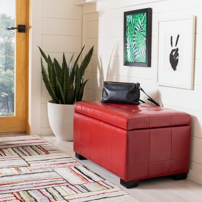 Small Red Quilted Leather Storage Bench with Black Legs