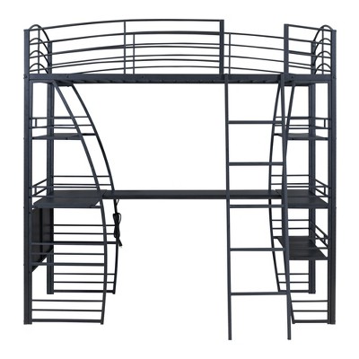 Bellemave Twin Size Loft Bed with Desk and Bookcase with Metal Frame, Loft Bed with Desk and Storage, Black