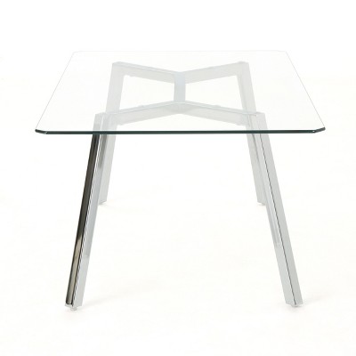 Verna Clear Tempered Glass Dining Table with Chrome Legs