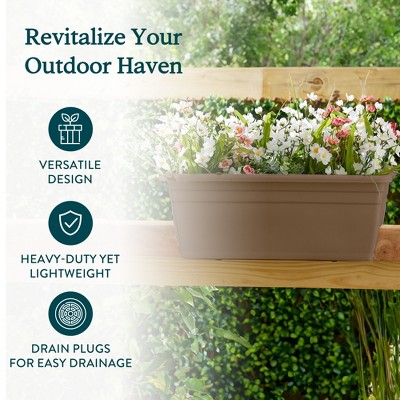 Chocolate Brown 12-Inch Plastic Outdoor Deck Planter Box Set