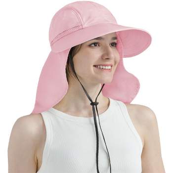 GUSTAVE® Women Sun Wide Brim UV Protection Fishing Hat Foldable Ponytail  Summer Hats with Detachable Flaps Pink, टोपी - Eleboat, Gurugram