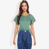 Anna-Kaci Women's Button Down Detail Raglan Short Gathered Sleeve Flared Top - 2 of 4