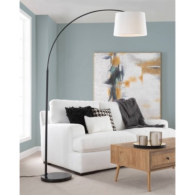 LumiSource March Contemporary Floor Lamp in Black Marble and Black Metal with White Linen Shade: UL Listed, 60W, Arc Design