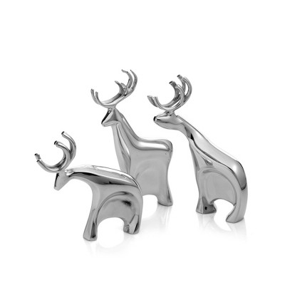 Nambe 3-Piece Blitzen Reindeer Figurine Set, Lustrous Nambe Alloy Santa's Sleigh Team for Christmas Home Decor - Ideal for Mantels, Tables, Shelves