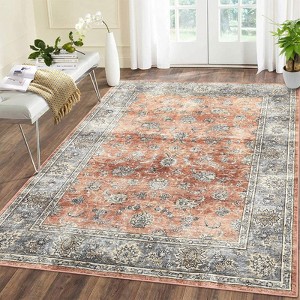 Boho Vintage Floral Printed Area Rug Machine Washable Foldable Ultra Thin Non Slip Stain Resistant Pet Friendly Carpet For Home Decor - 1 of 4