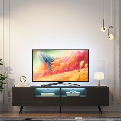 MDF Modern Black TV Cabinet, 16 Colors LED TV Cabinet with Remote Control Lights Black