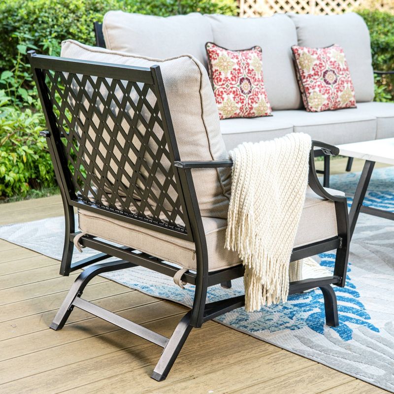 Captiva Designs 5pc XL Metal Outdoor Conversation Set with Rocking Chairs and Ottomans, 4 of 10