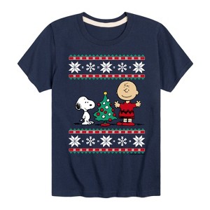 Boys' - Peanuts - Snoopy and Woodstock Christmas Skating Short Sleeve Graphic T-Shirt - 1 of 4