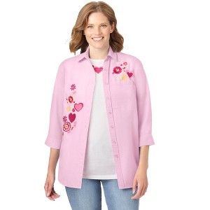 Woman Within 2-Piece Embroidered Poplin Tunic And Tee Set - 1 of 4