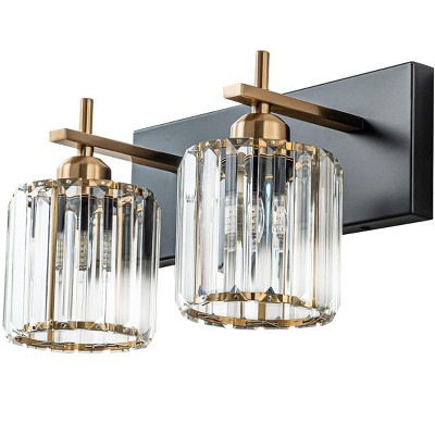 LLHZSY Modern Dimmable Bathroom Vanity Light Crystal Glass Wall Sconce - 2 Light - Black & Gold