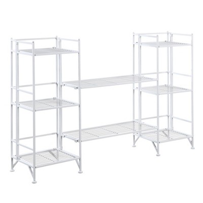 Breighton Home Xtra Storage 3 Tier Folding Metal Shelves with Set of 2 Extension Shelves in White